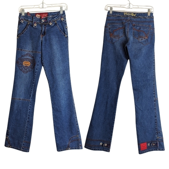 Vintage ECKORED Jeans with Embroidered Patchwork Rhinoceros  Juniors 5 - Picture 1 of 16